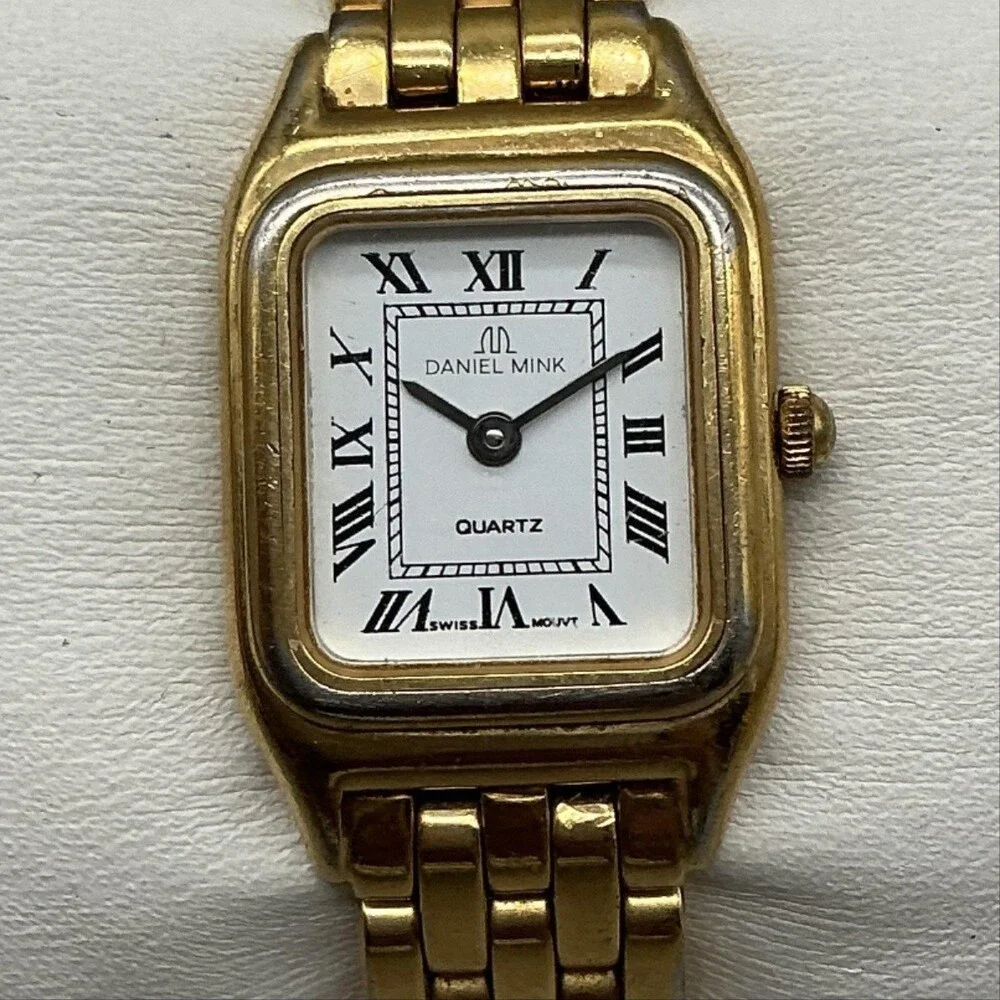Daniel Mink Womens Watch 20mm White Dial Gold Tone Bracelet New Battery 5.75